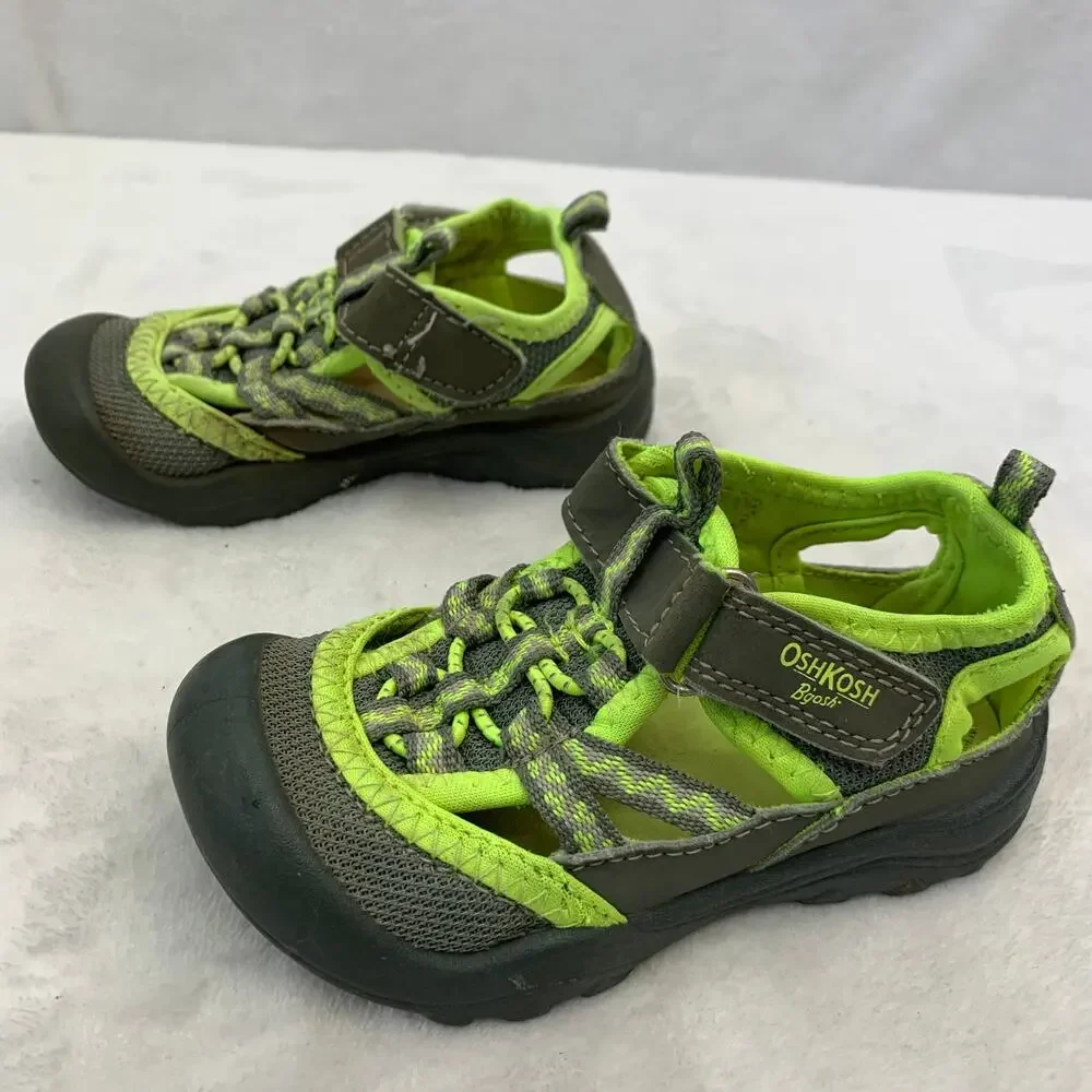 Osh Kosh B'Gosh Hax Boys Sz 7 BumpToe Water Sandals Shoes Gray Neon Green Hiking